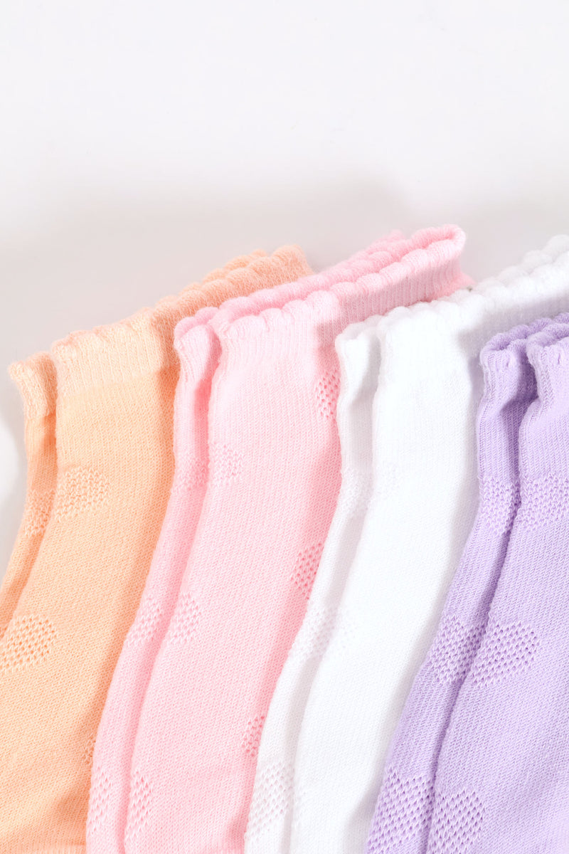 Pre-Girls 5 Pack Embossed Hearts Low Cut Socks - Multi