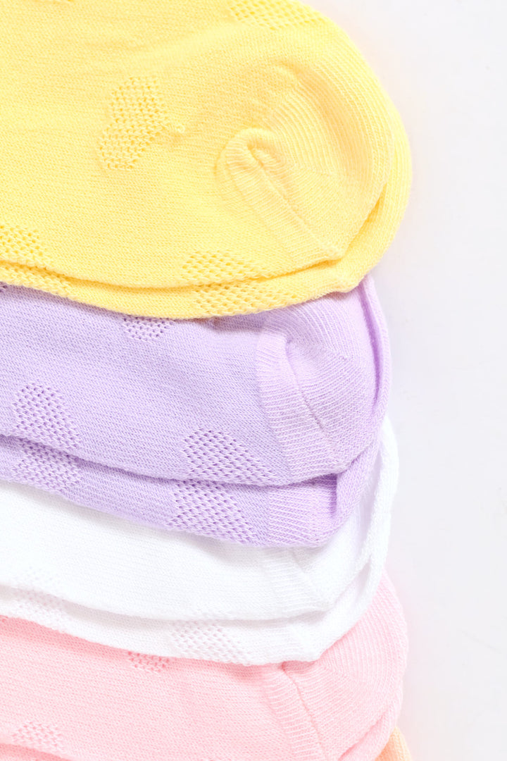 Pre-Girls 5 Pack Embossed Hearts Low Cut Socks - Multi