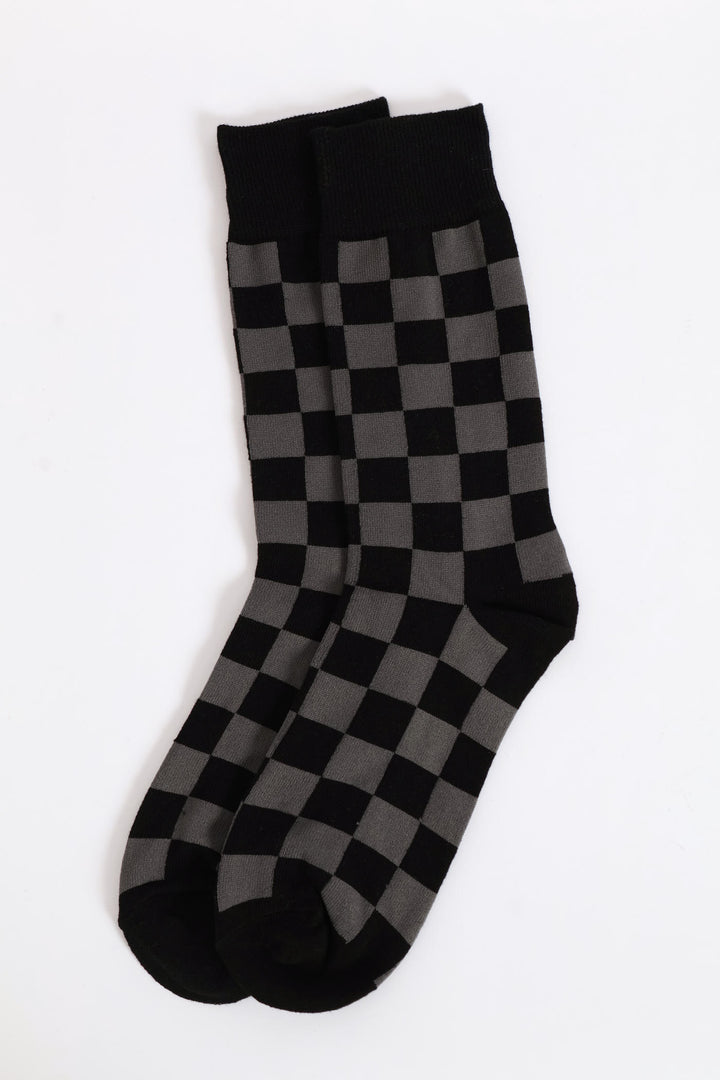 Check Single Socks - Black/Grey