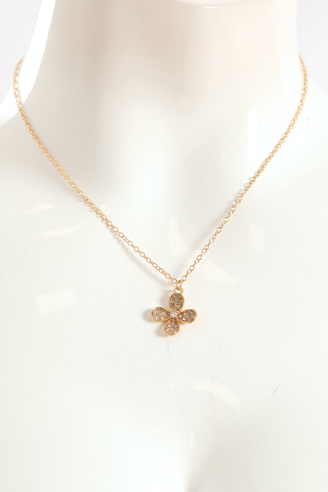 Diamante Floral Studs & Necklace Set - Gold