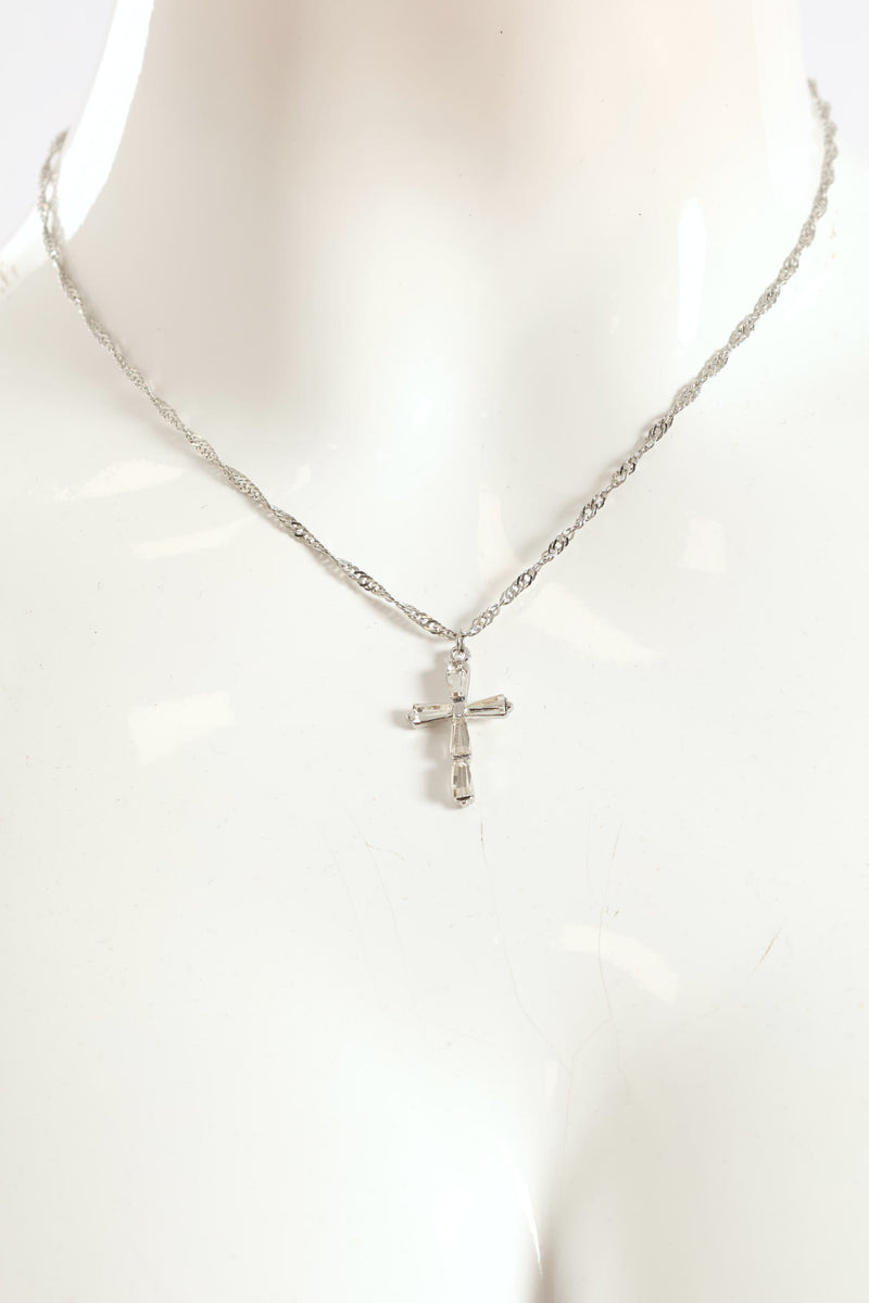 Diamante Pendant Cross Necklace - Silver
