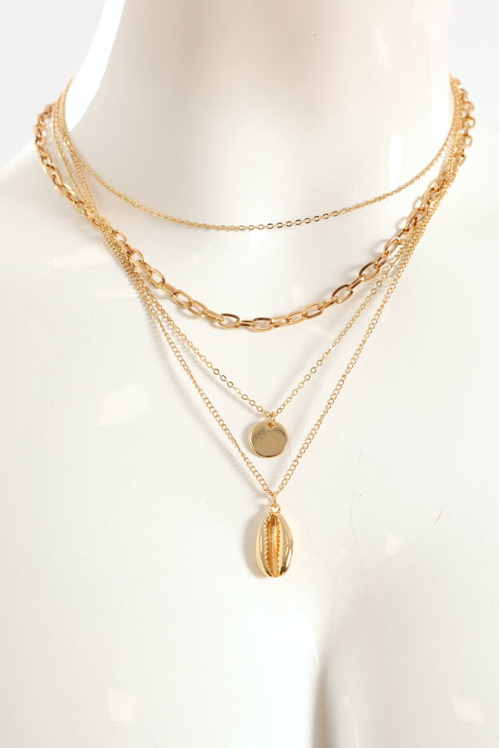 3 Layer Shell Pendant Neckalce - Gold