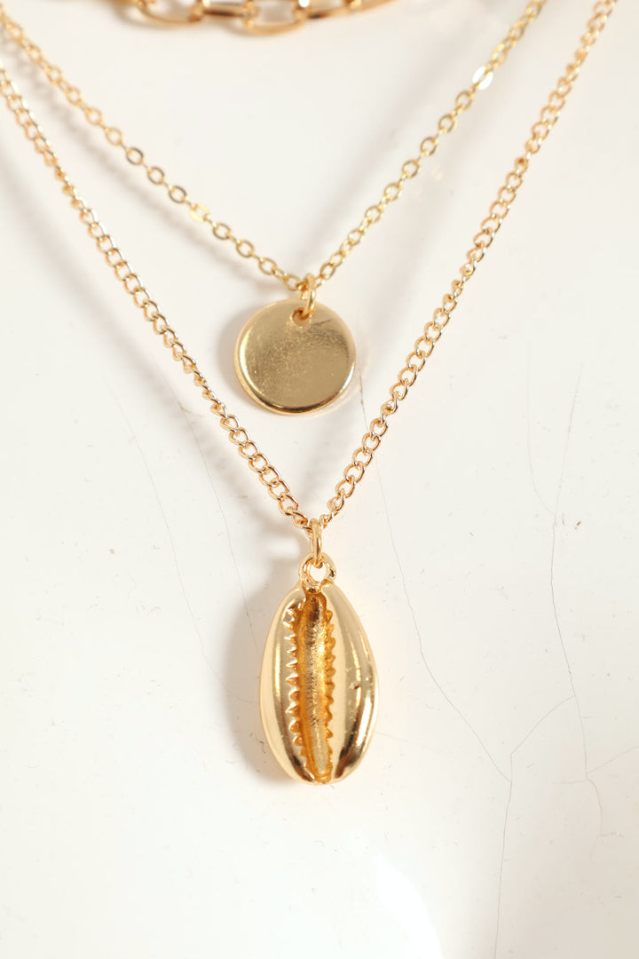 3 Layer Shell Pendant Neckalce - Gold