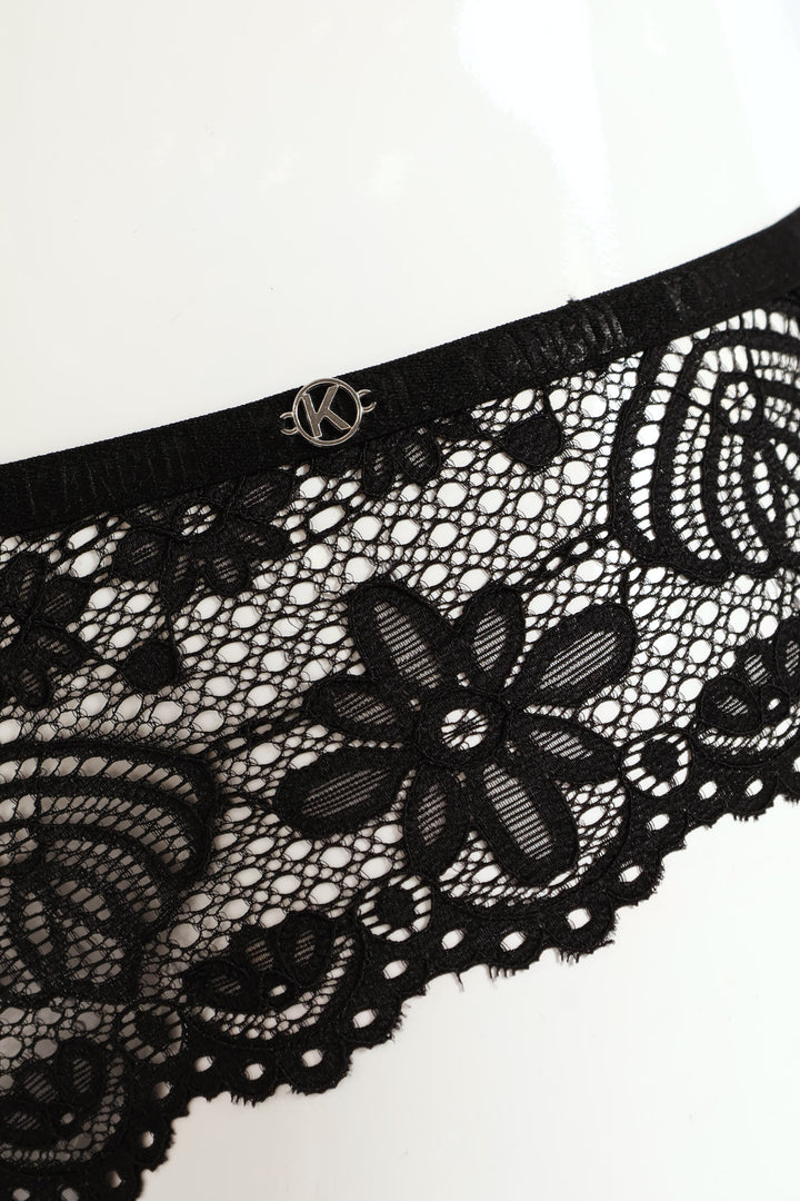 3 Pack Galloon Lace Brazilian Panties - Teal/Black/Raspberry