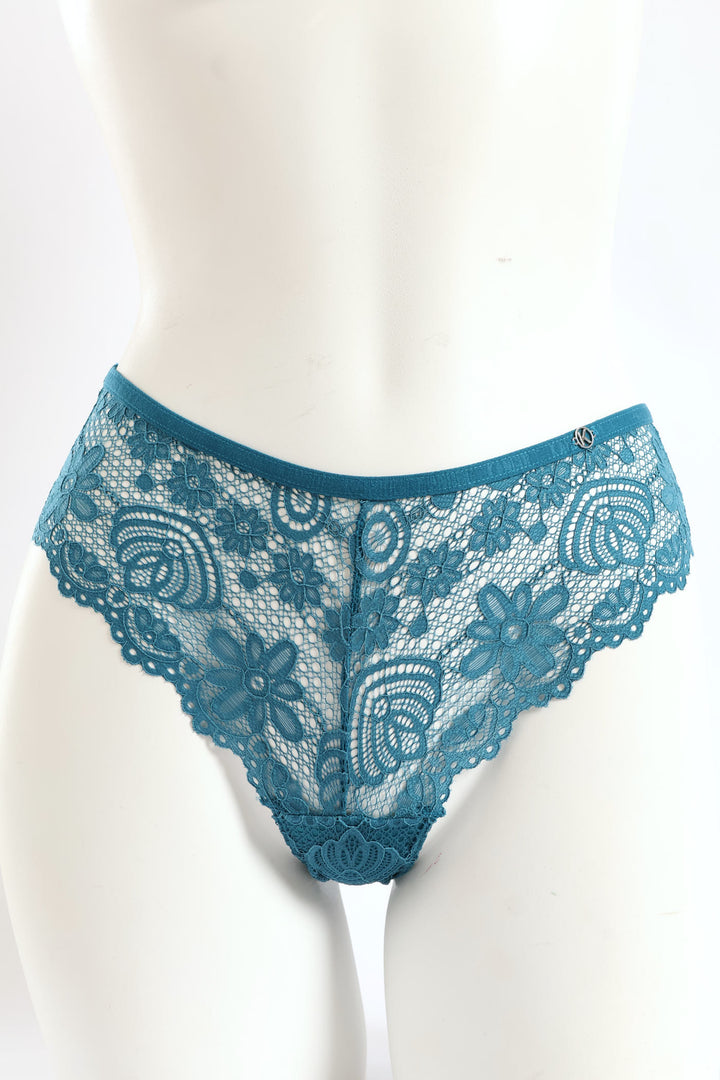 3 Pack Galloon Lace Brazilian Panties - Teal/Black/Raspberry