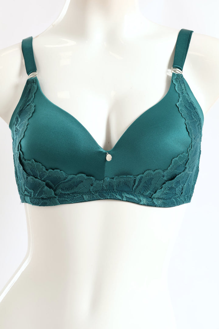 Microfibre & Lace Molded Bra - Emerald