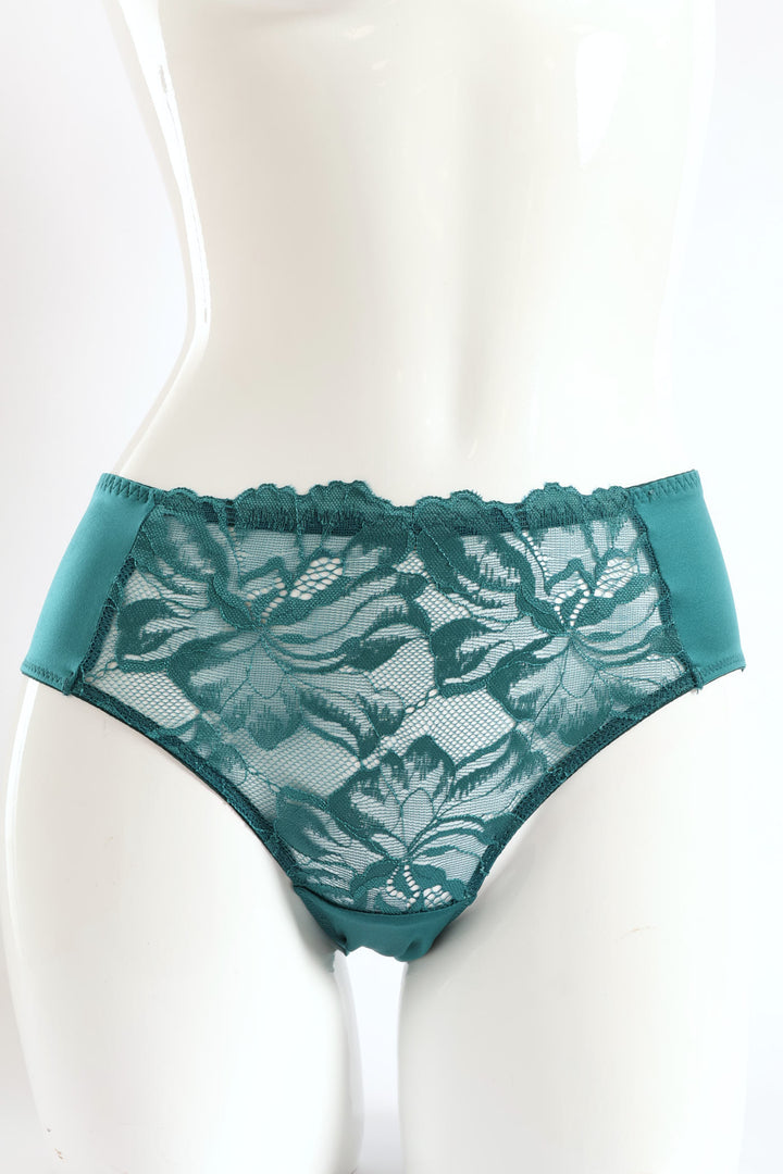 Microfibre & Lace Midi Panty - Emerald