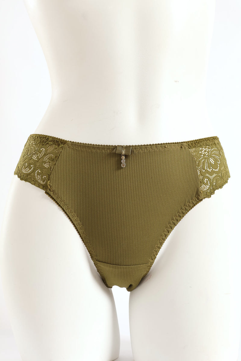 Lace & Rib Bikini Panty - Olive