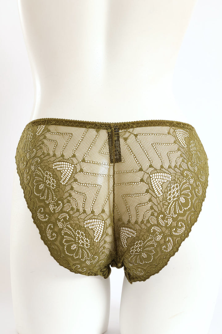Lace & Rib Bikini Panty - Olive