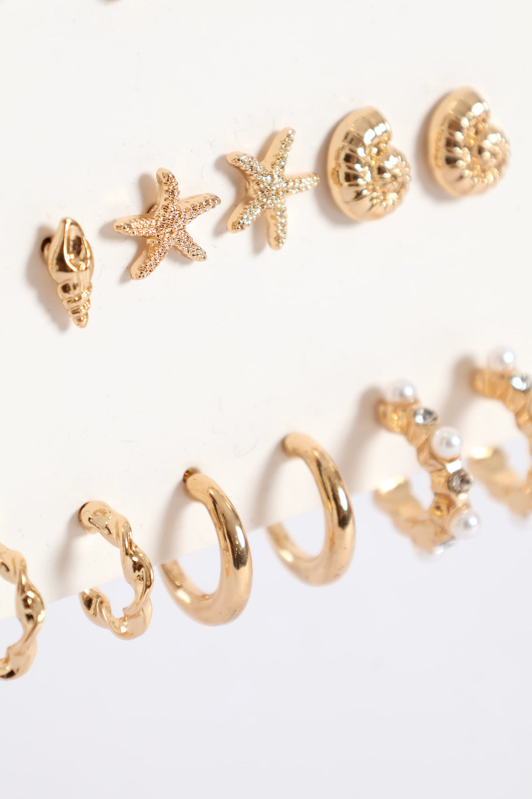 9 Pack Shell Studs & Hoop Earrings - Gold