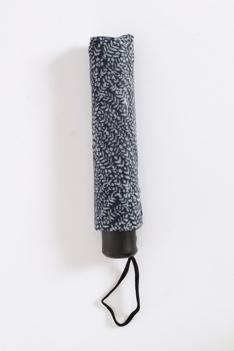 3-Fold Compact Leaf Print Umbrella - Black/White