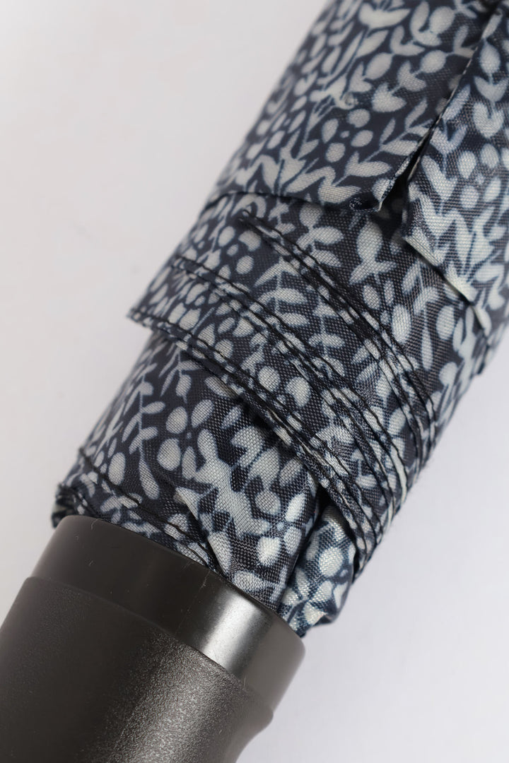 3-Fold Compact Leaf Print Umbrella - Black/White