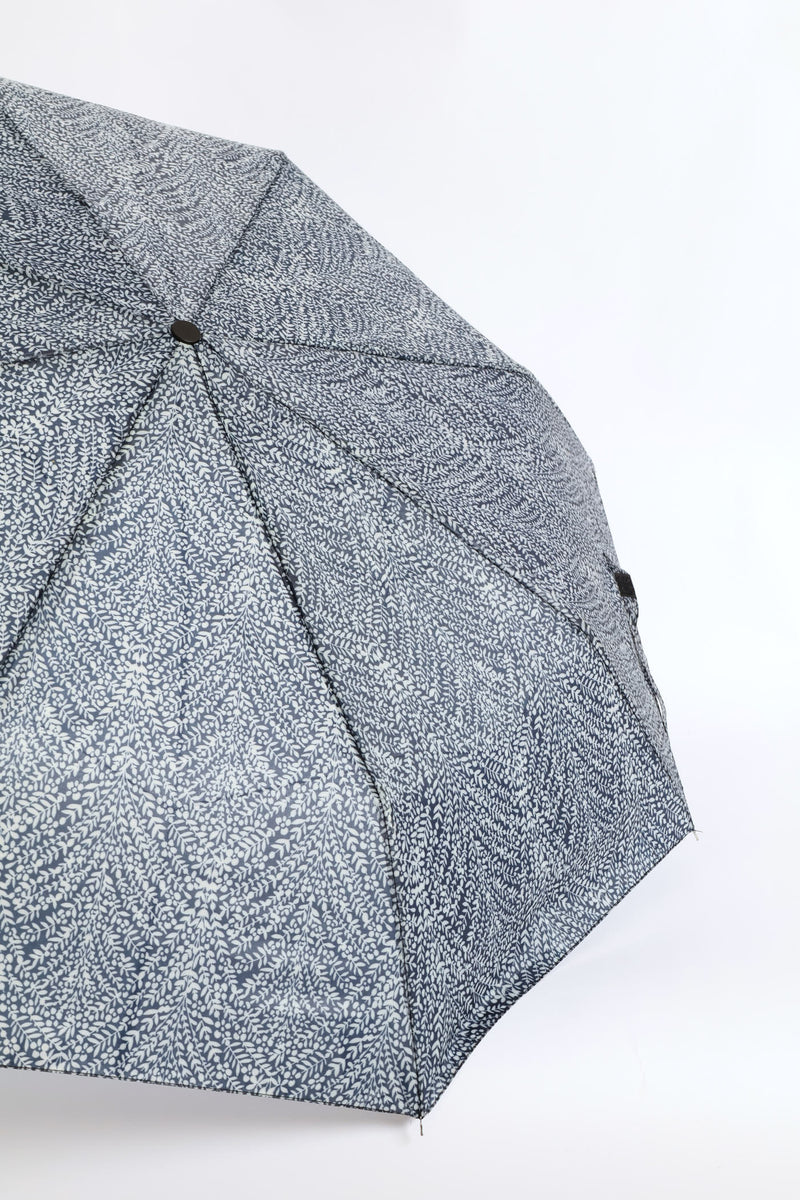 3-Fold Compact Leaf Print Umbrella - Black/White