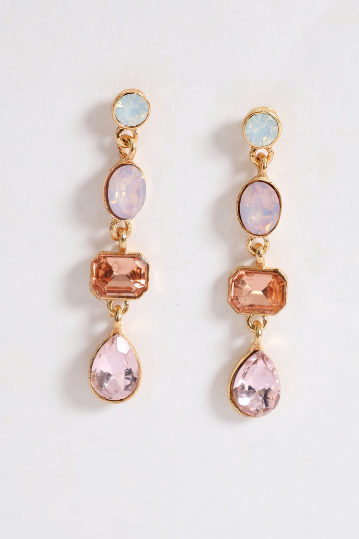 Stone Drop Earring - Gold/Pink