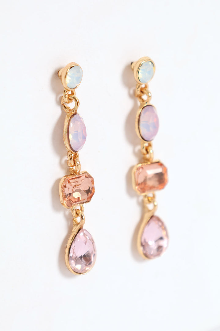 Stone Drop Earring - Gold/Pink
