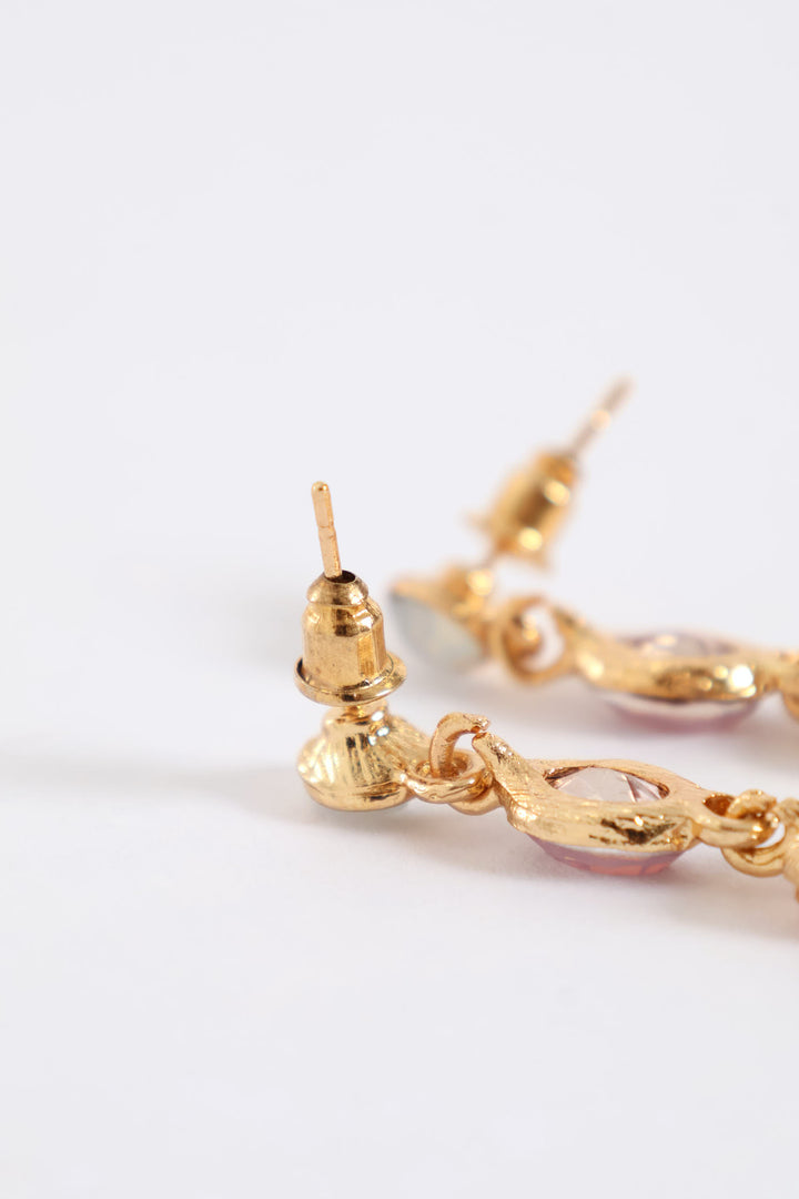 Stone Drop Earring - Gold/Pink