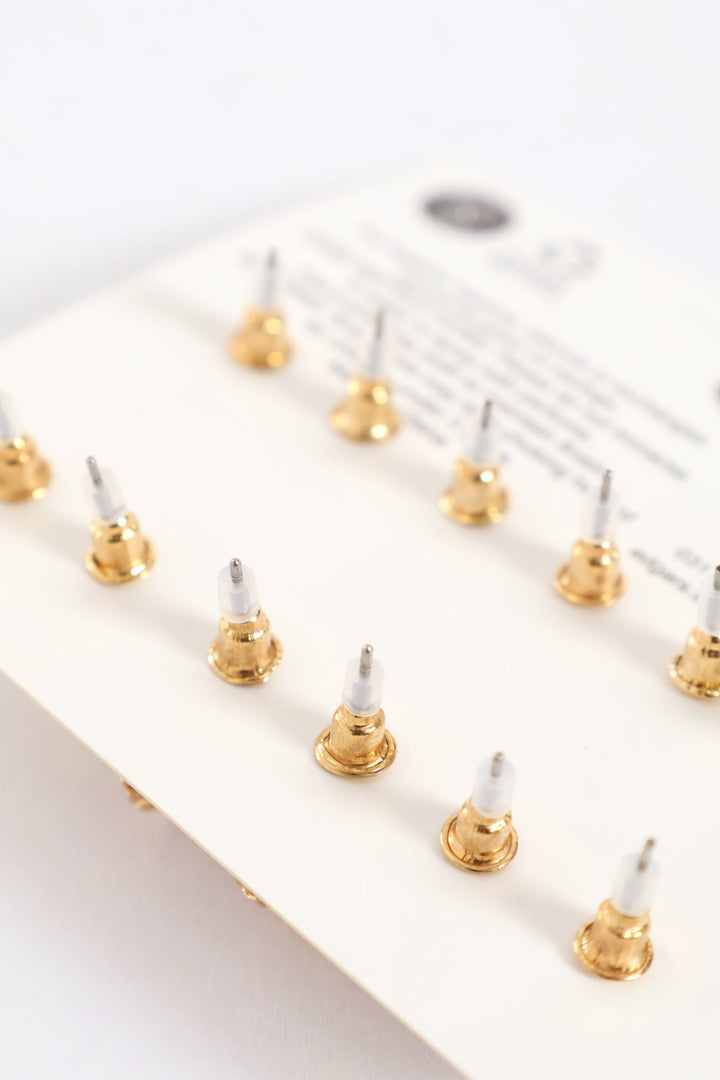 6 Pack Diamante Bow Drop Earring - Gold