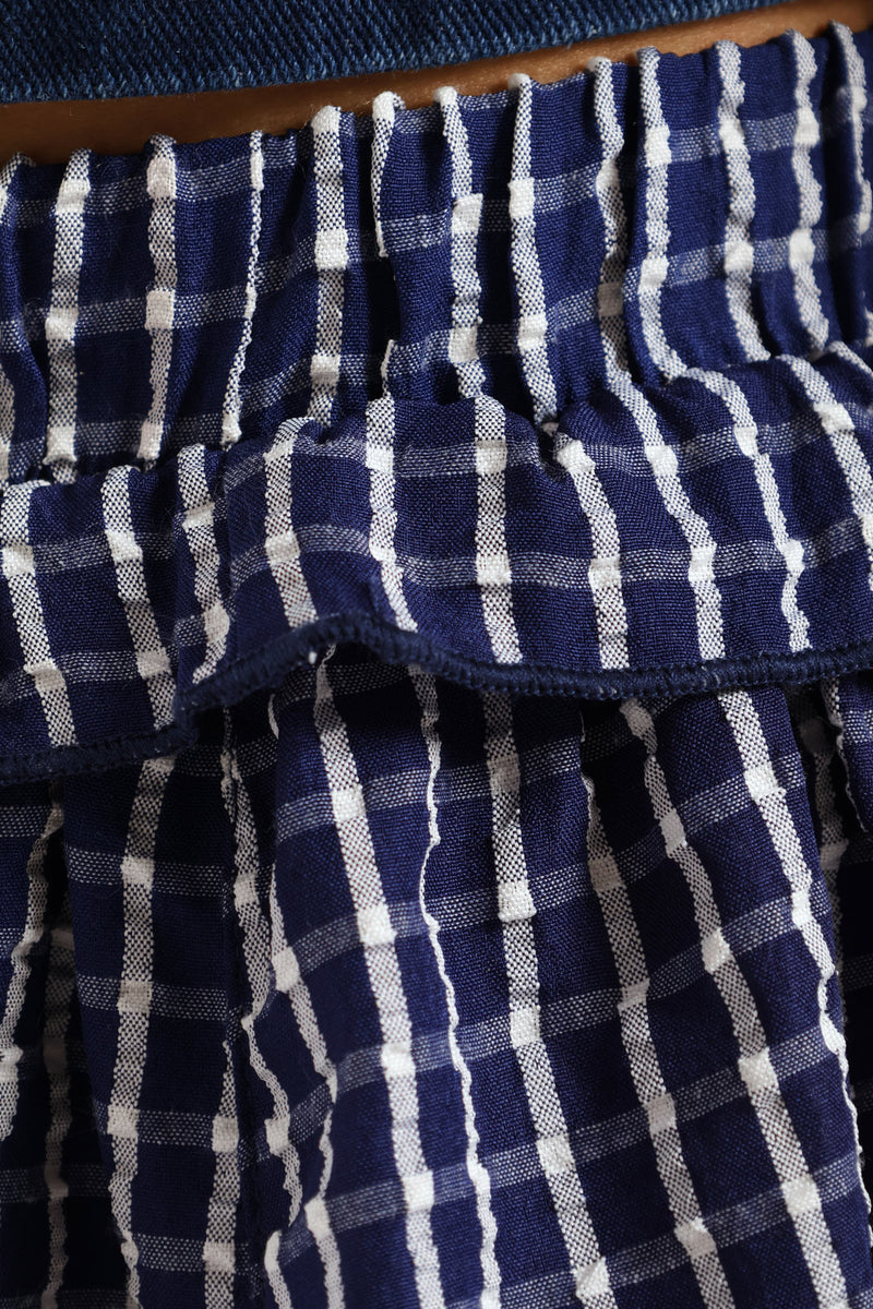 Girls Pull On Frill Waist Detail Flare Skirt - Navy