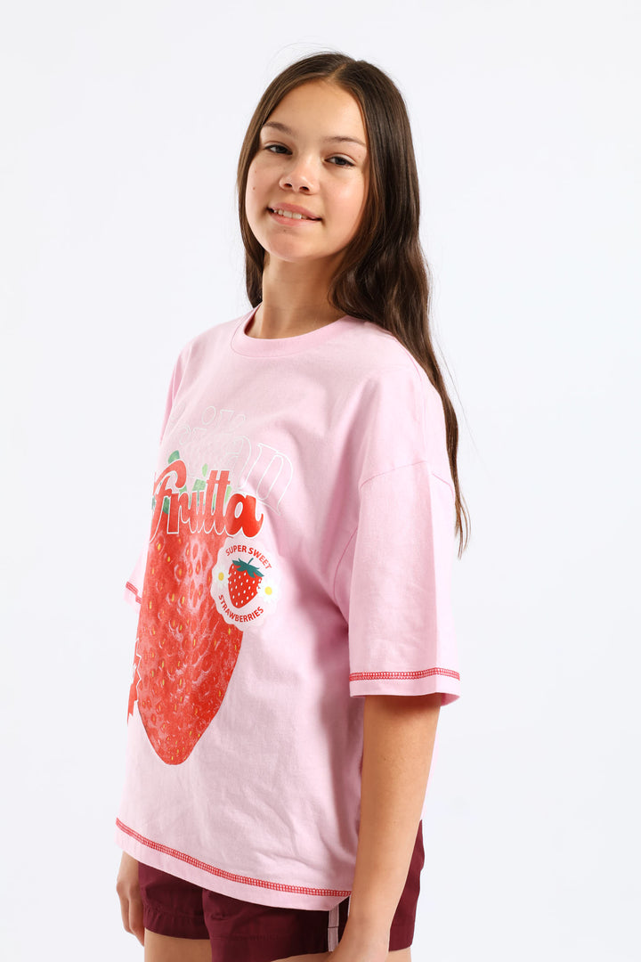 Girls Sicilian Strawberry Oversized Tee - Pink