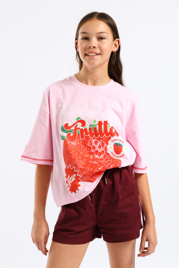 Girls Stripe Athletic Short - Maroon