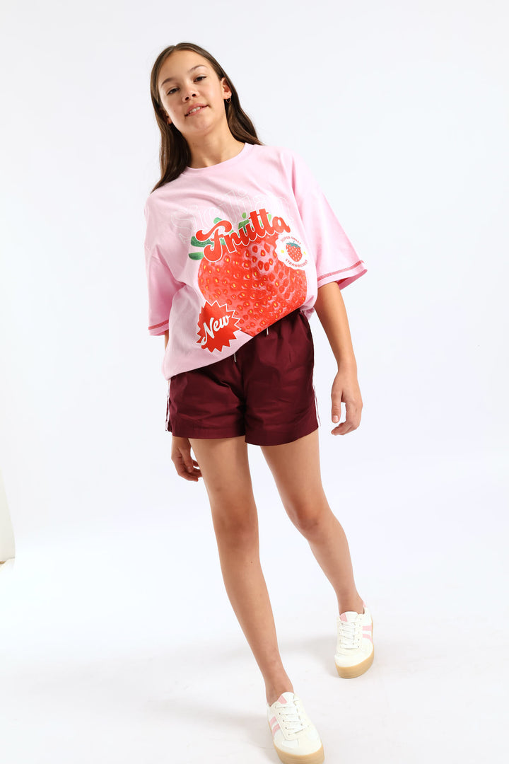 Girls Stripe Athletic Short - Maroon