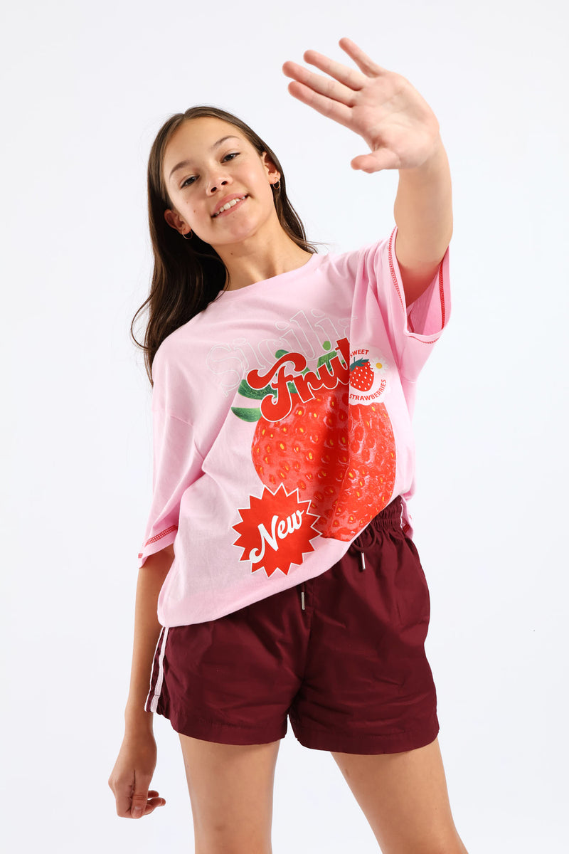 Girls Sicilian Strawberry Oversized Tee - Pink