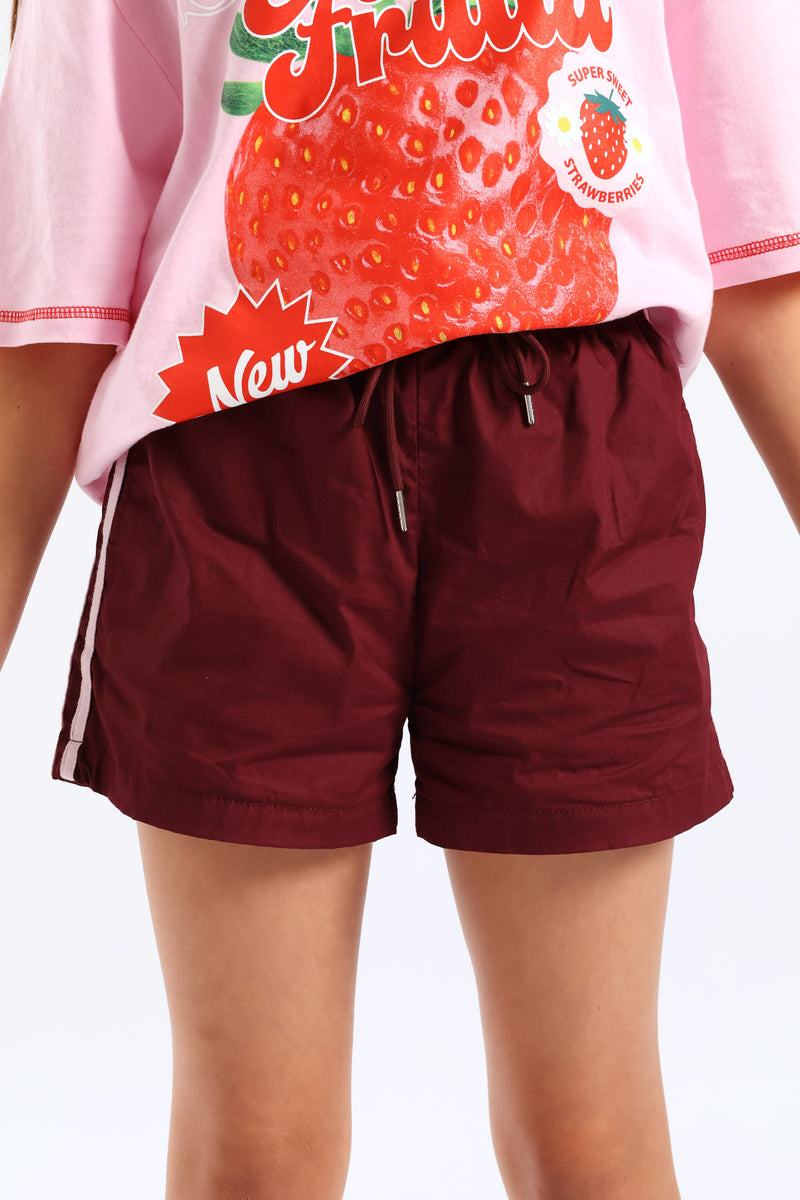 Girls Stripe Athletic Short - Maroon