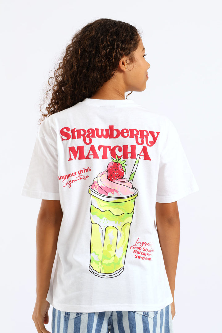 Girls Strawberry Matcha Oversized Tee - White