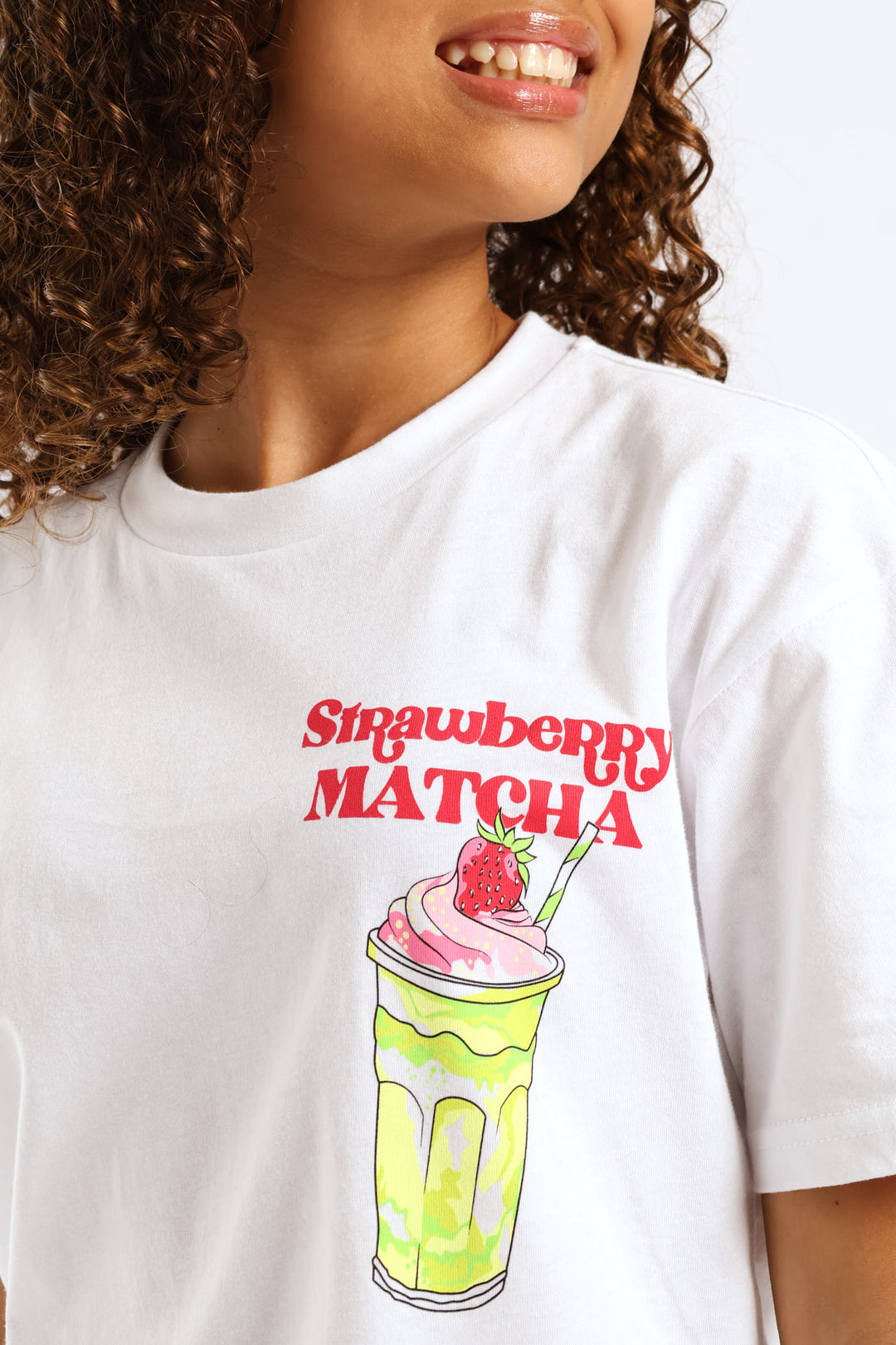 Girls Strawberry Matcha Oversized Tee - White