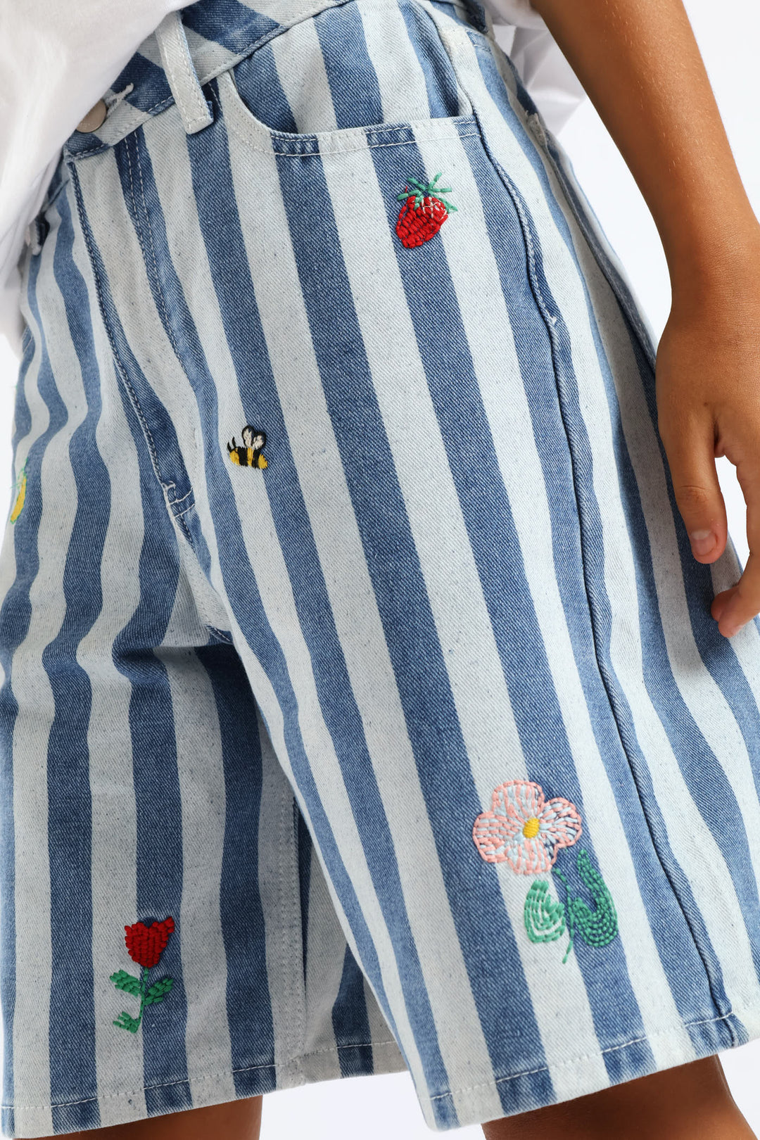 Girls Tooty Fruity Embroidered Stripe Shorts - Multi