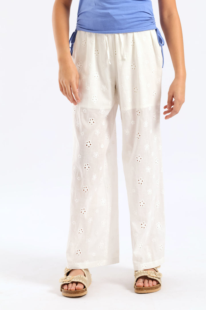Girls Anglaise Wide Leg Pant - White