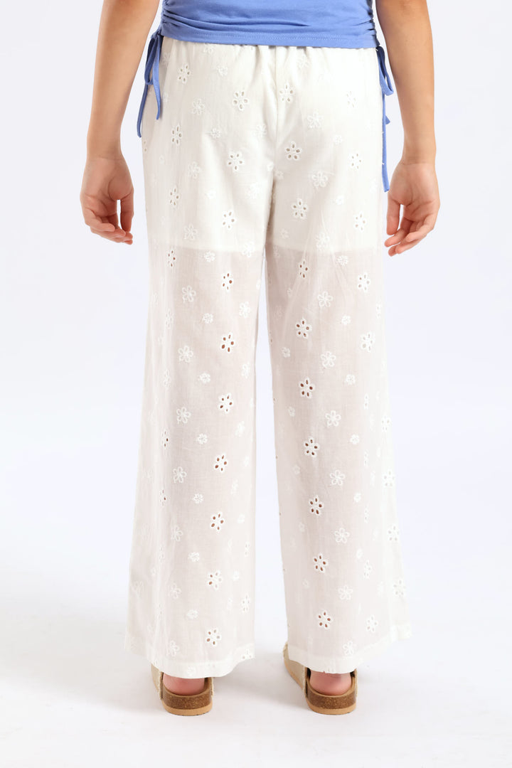 Girls Anglaise Wide Leg Pant - White