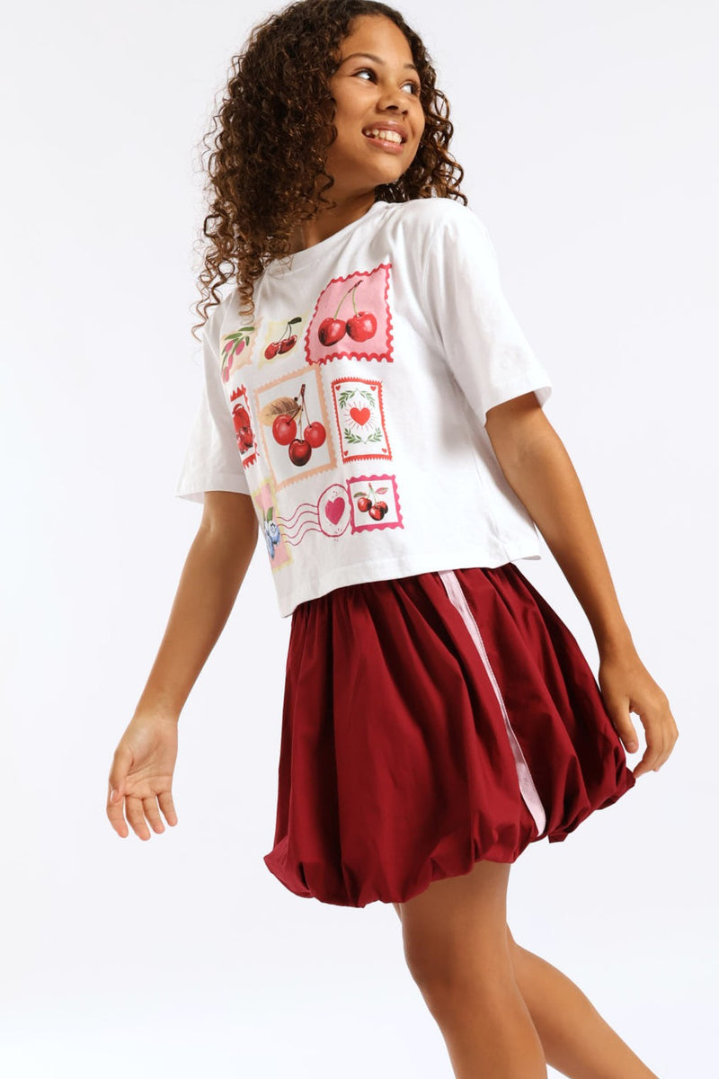 Girls Cherry Stamp Tee - White