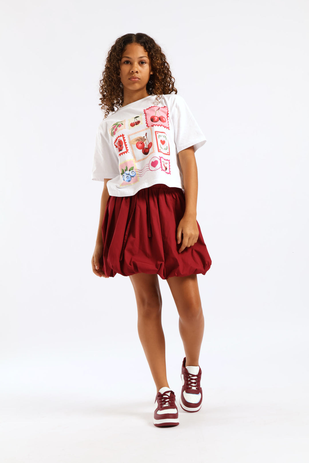Girls Cherry Stamp Tee - White