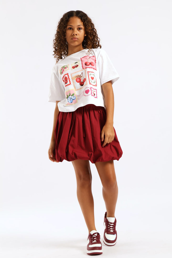 Girls Sport Bubble Side Tape Skirt - Burgundy