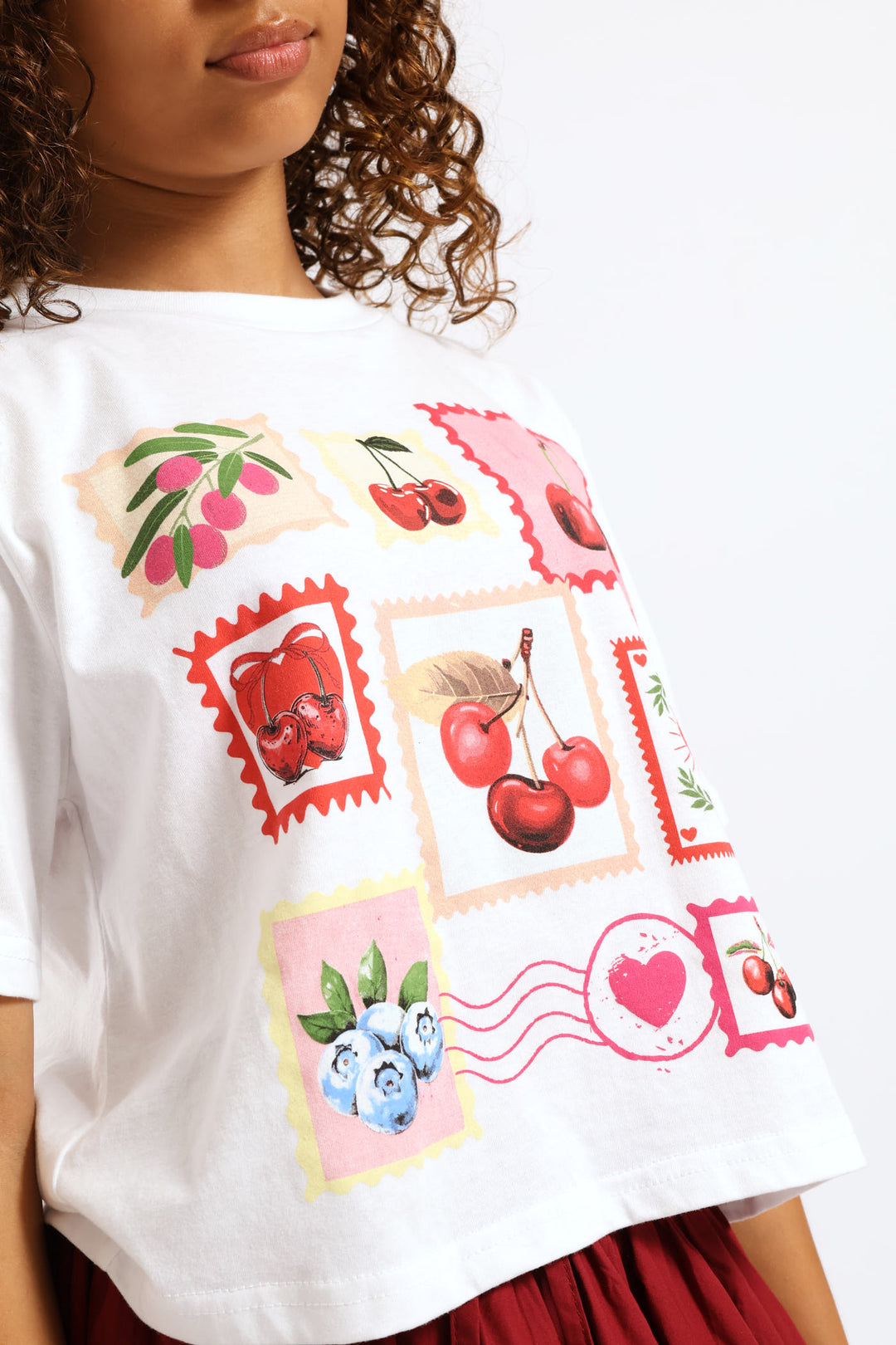 Girls Cherry Stamp Tee - White