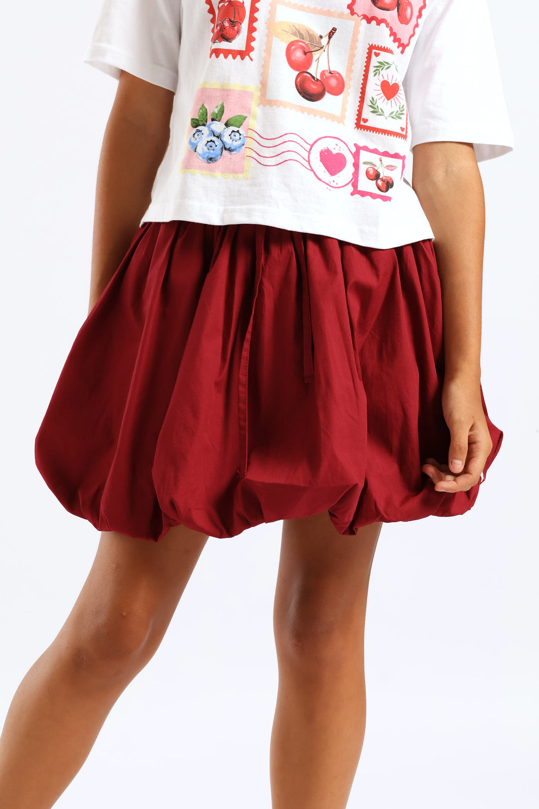 Girls Sport Bubble Side Tape Skirt - Burgundy
