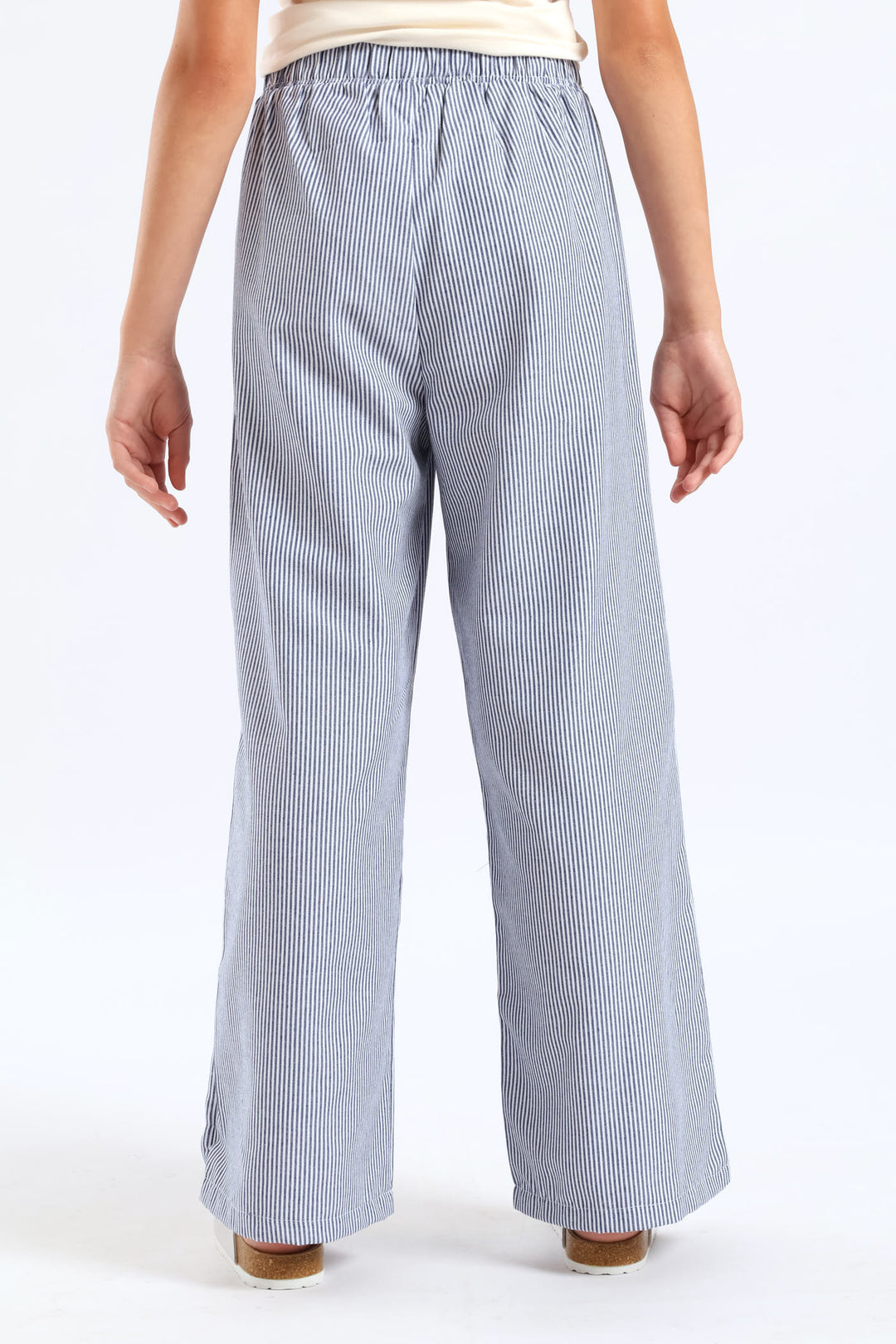 Girls Stripe Linen Pants - Navy/White