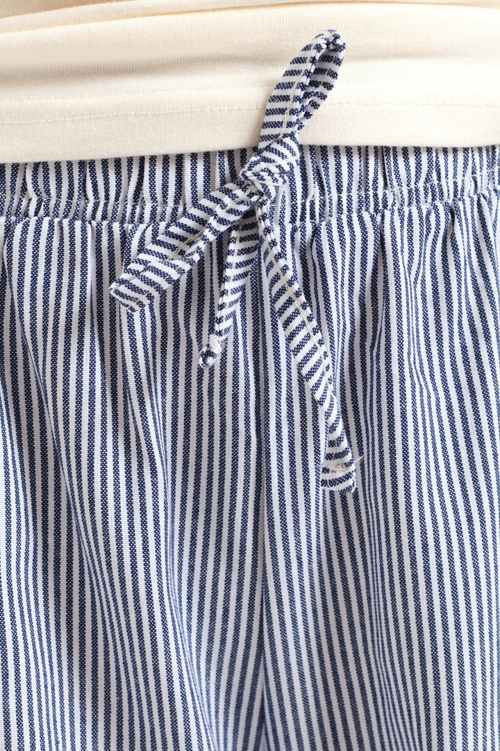 Girls Stripe Linen Pants - Navy/White