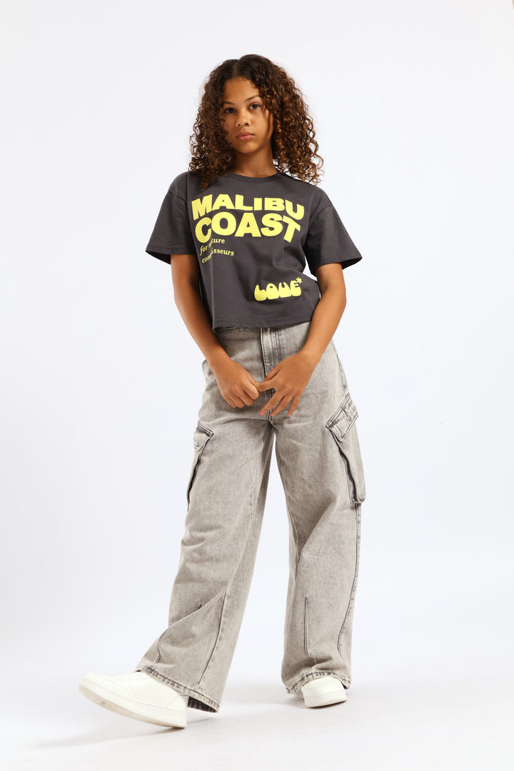 Girls Malibu Coast Boxy Tee - Charcoal
