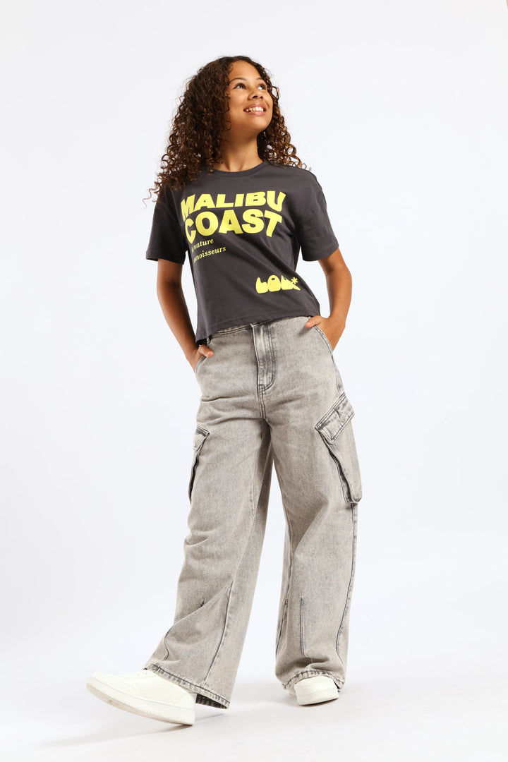 Girls Bellow Pocket Cargo Cropped Jean - Grey