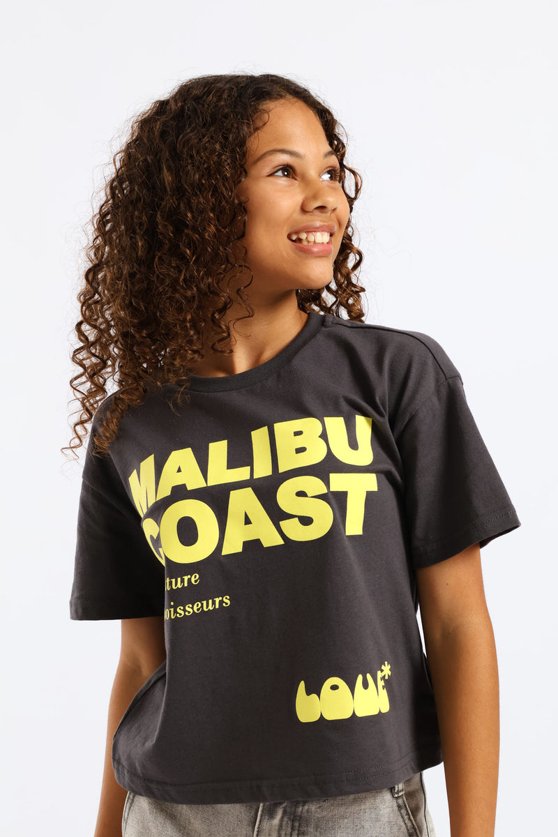 Girls Malibu Coast Boxy Tee - Charcoal