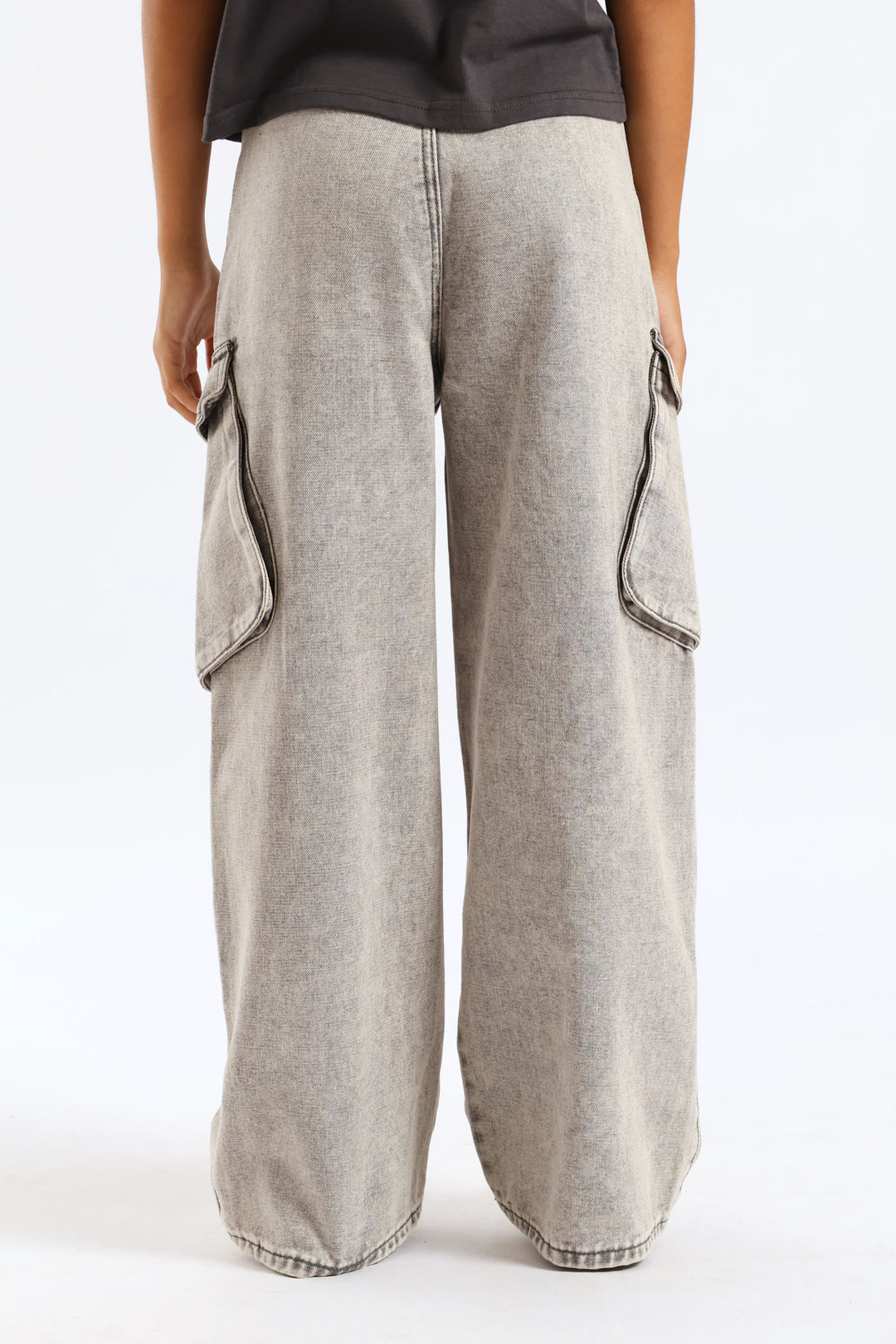 Girls Bellow Pocket Cargo Cropped Jean - Grey