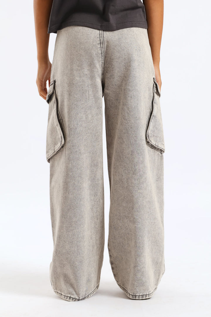 Girls Bellow Pocket Cargo Cropped Jean - Grey