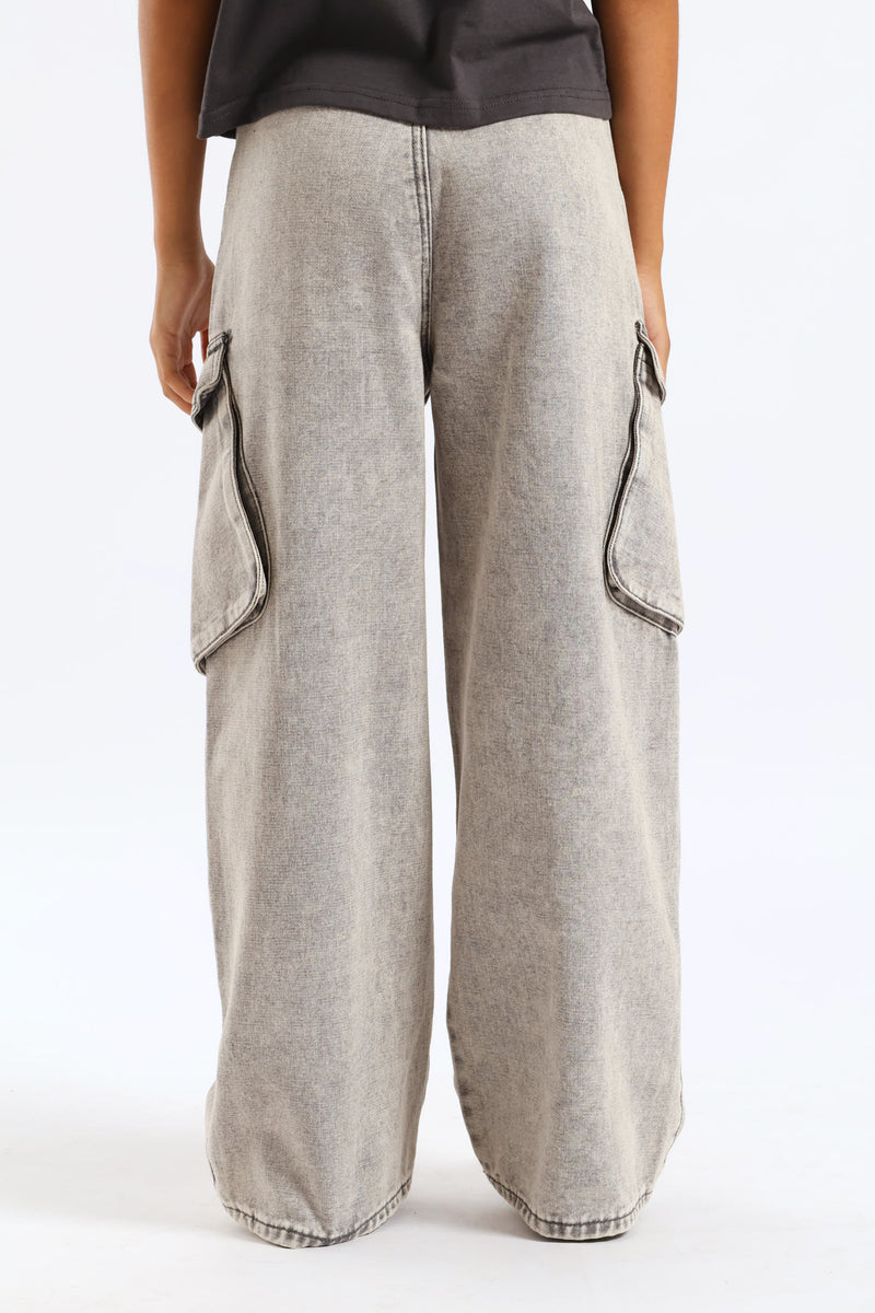 Girls Bellow Pocket Cargo Cropped Jean - Grey