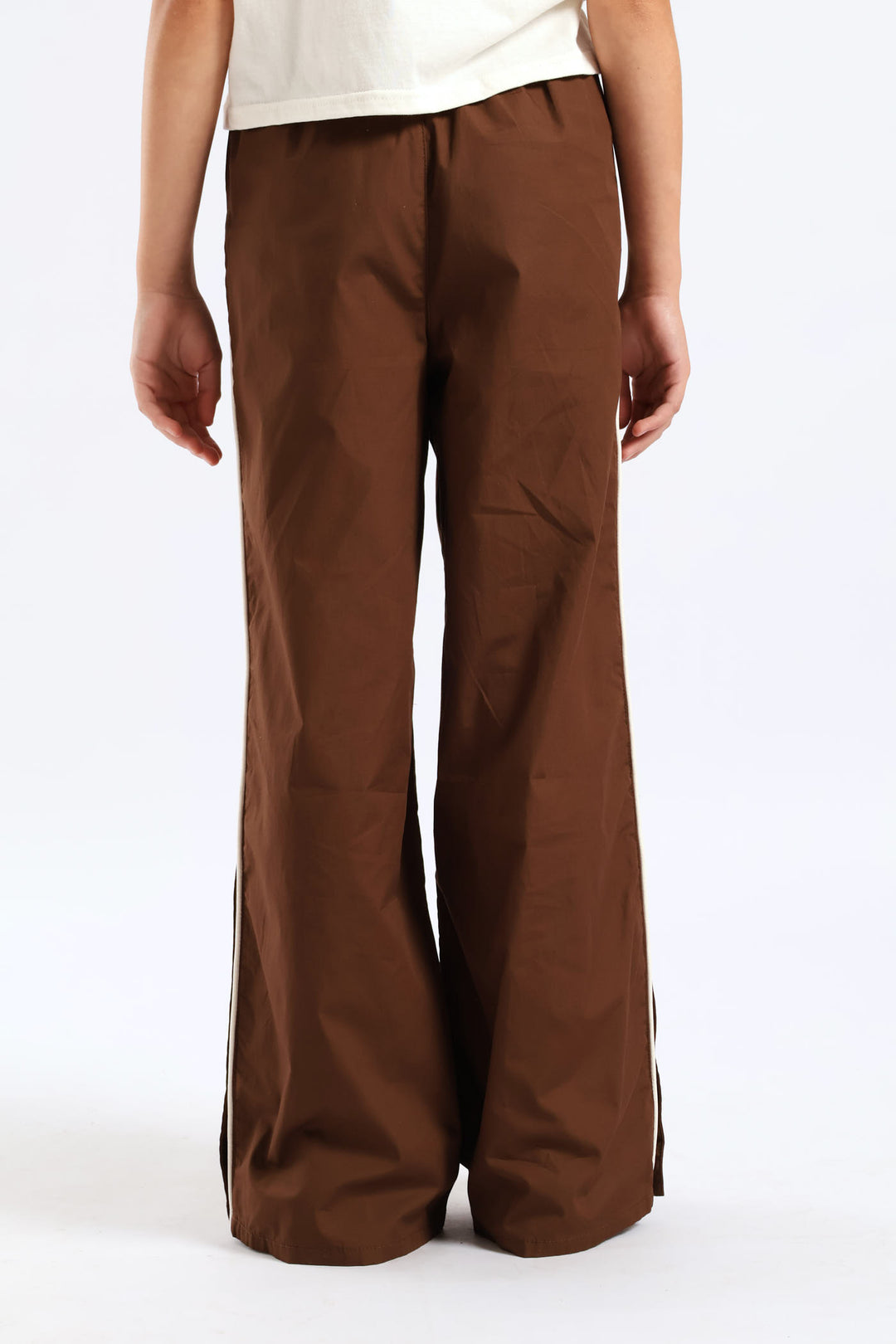 Girls Contrast Piping Side Poppers Parachute Pants - Brown