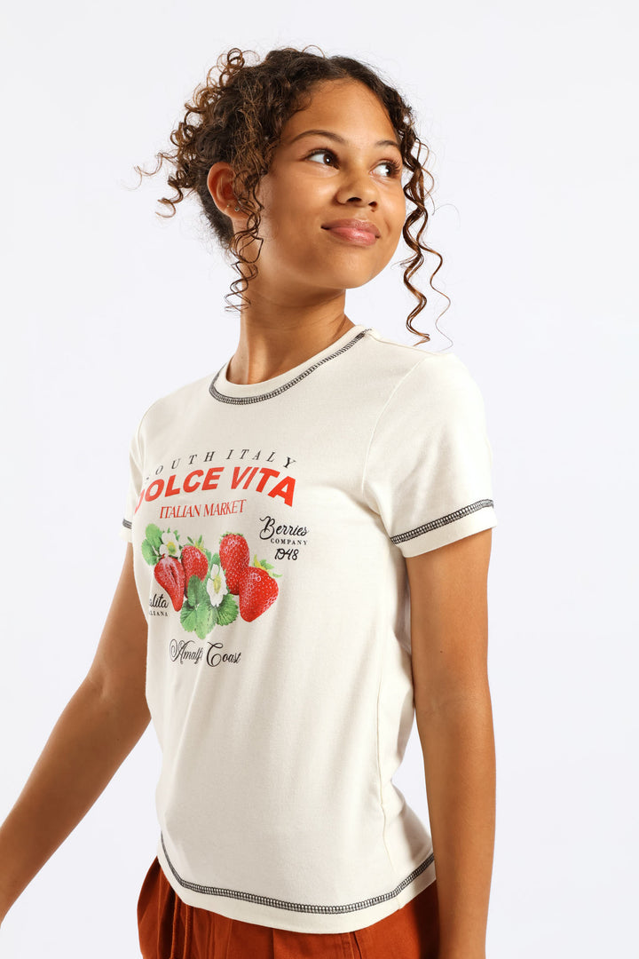 Girls Dolce Vita Strawberry Tee - Cream