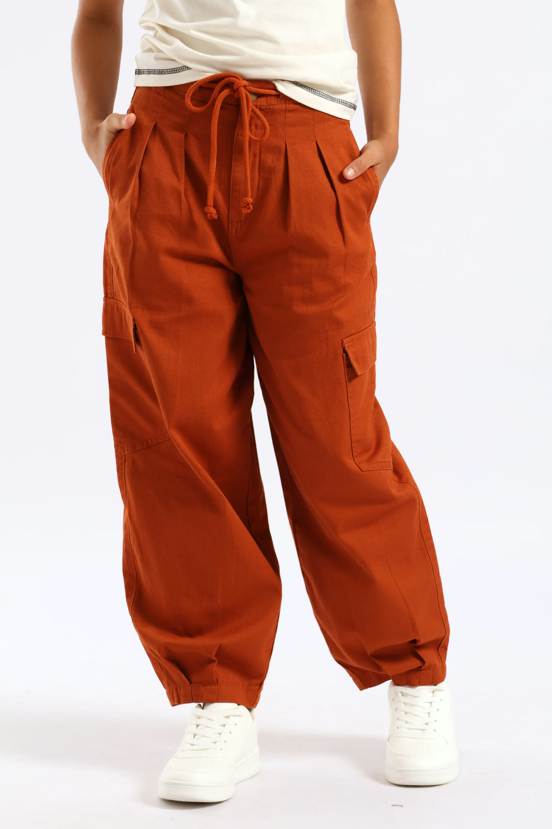 Girls Barrel Hem Dart Pants - Rust