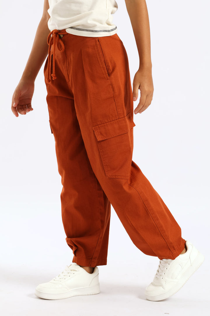 Girls Barrel Hem Dart Pants - Rust