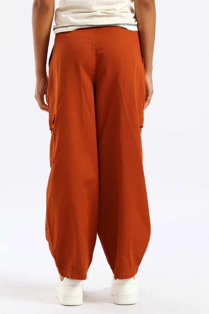 Girls Barrel Hem Dart Pants - Rust